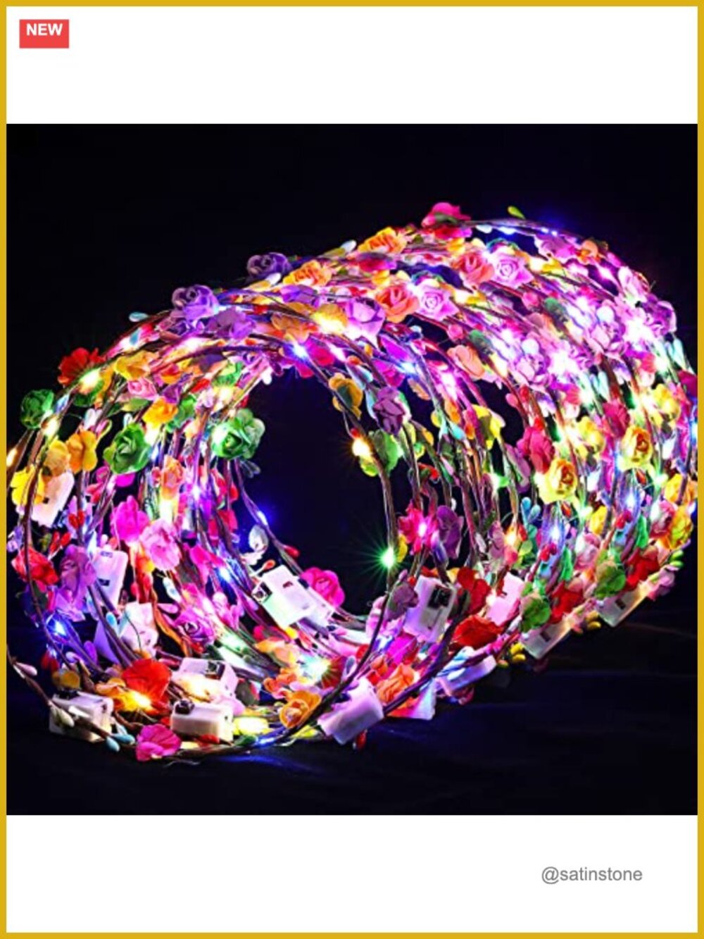 LED Flower Crown Headbands Glow in the Dark Rose Hair Accessories 50 Pcs